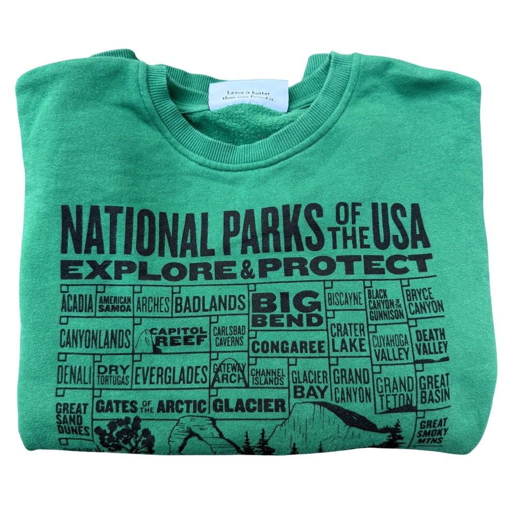 Parks Project National Parks USA Explore Protect Green Crewneck Sweatshirt Small